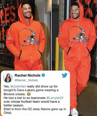  Josh Hart Arrives To Cavs & Lakers Game In Browns Onesie